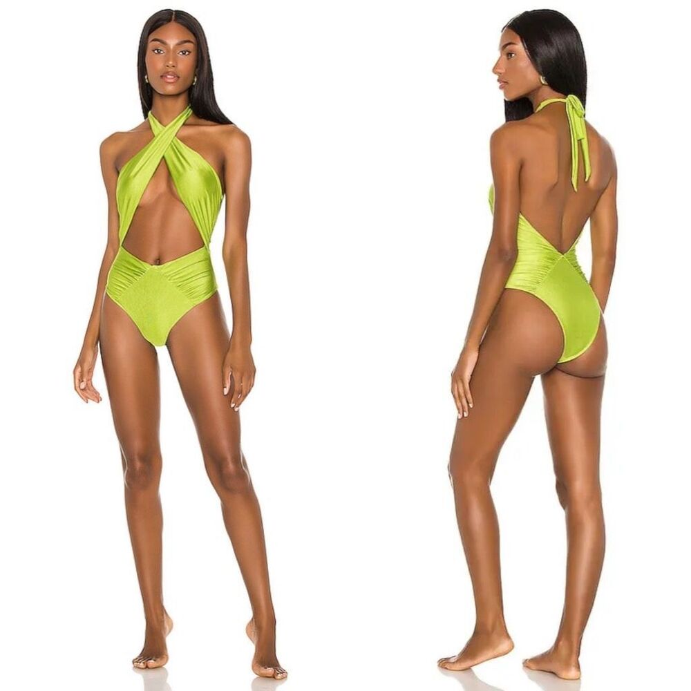 Michael Costello Neon Lime Cross-Front One-Piece Swimsuit